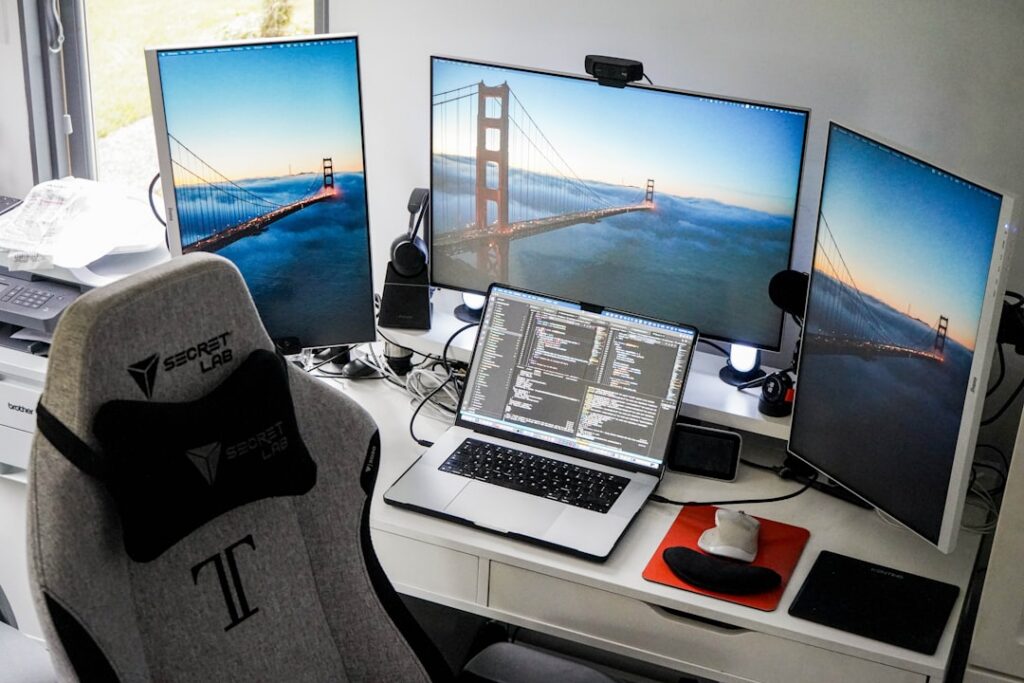 Office desk setup for remote developer in Europe